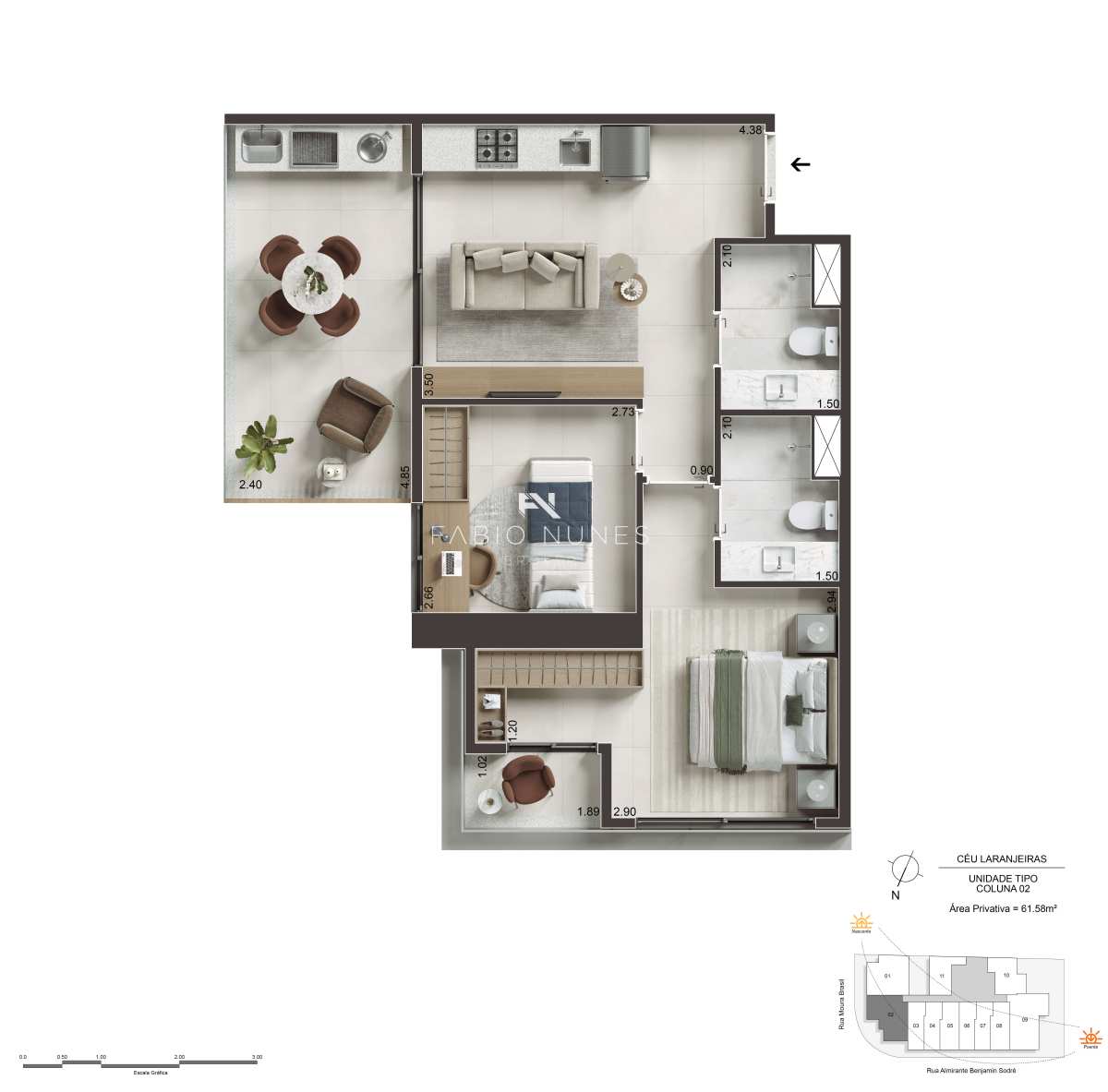  - Apartamento à venda, no Céu Laranjeiras em Rio de Janeiro, Laranjeiras, com 2 quartos, 61,58m²