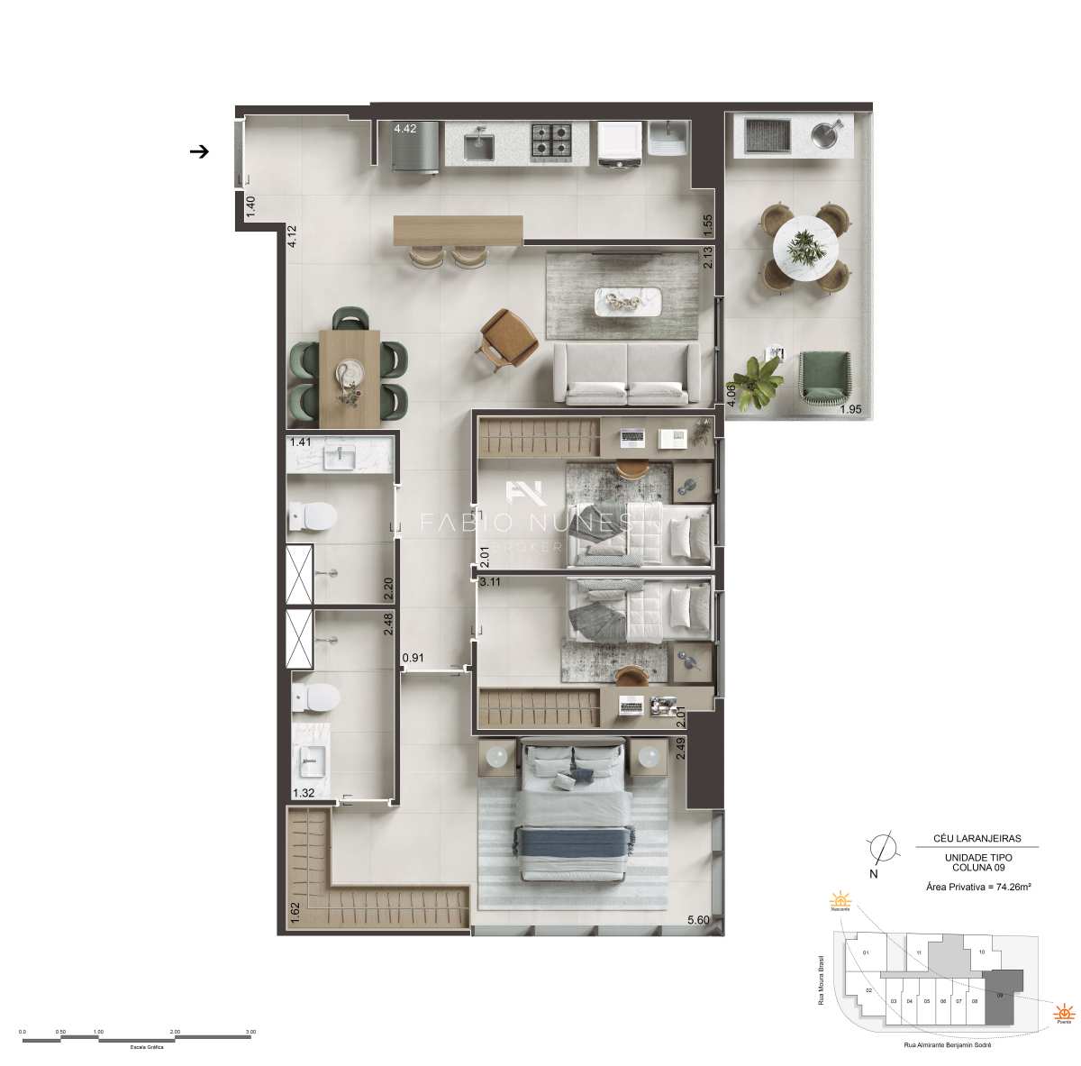  - Apartamento à venda, no Céu Laranjeiras em Rio de Janeiro, Laranjeiras, com 3 quartos, 74,26m²