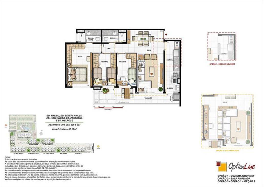 Planta do Apartamento. - Apartamento à venda, no Palms Recreio Style Residences,  em Rio de Janeiro, Recreio dos Bandeirantes, com 3 quartos, 87,26m²