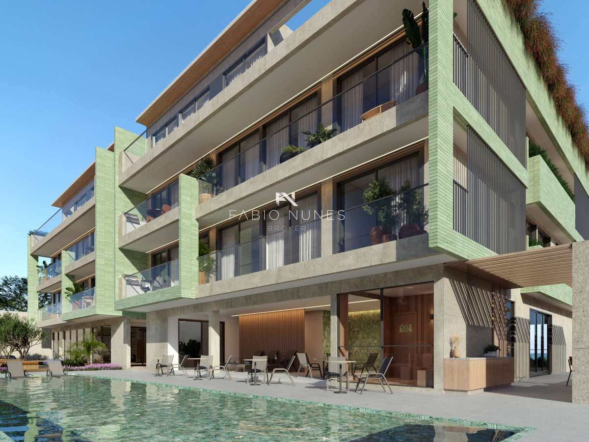 Fachada Frontal com perspectiva da piscina. - Apartamento à venda, no B Unique Barrinha Residence em Rio de Janeiro, Barra da Tijuca, com 3 quartos, 117,20m²