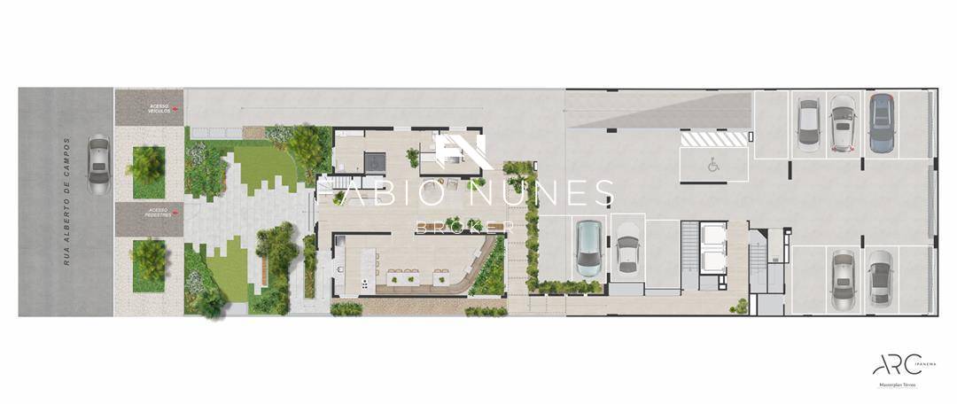 Implantação do Empreendimento. - Apartamento de luxo à venda, no Arc Ipanema Alberto de Campos,  em Rio de Janeiro, Ipanema, com 2 quartos, 77,39m²