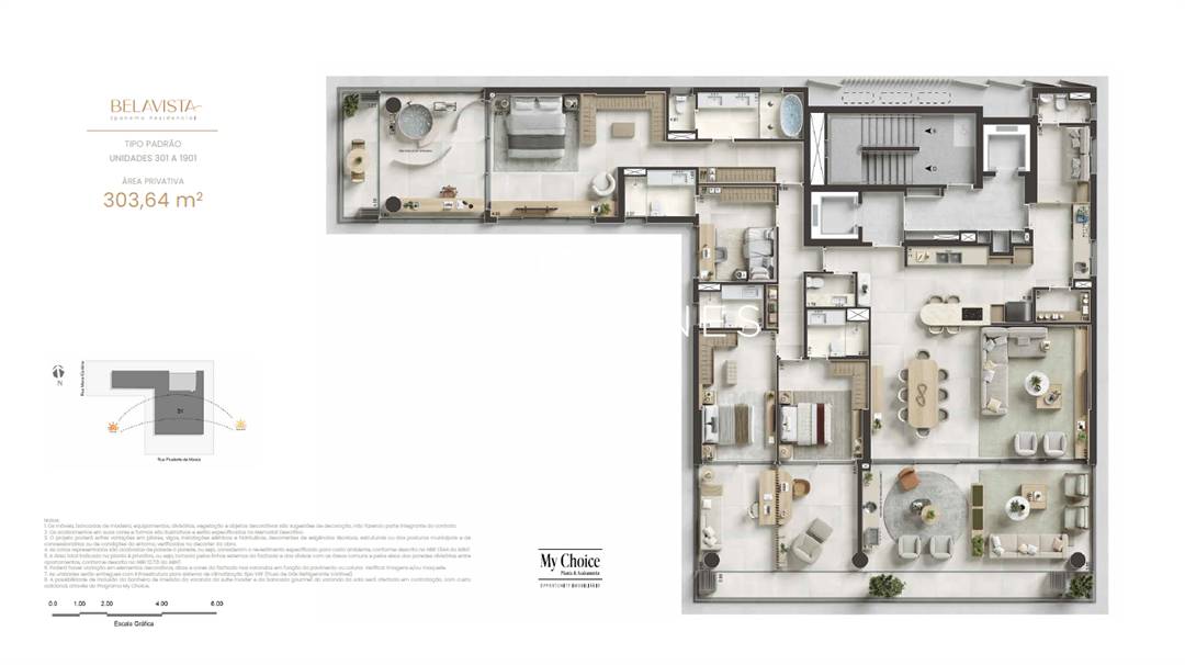 Planta do Apartamento. - Apartamento de luxo à venda, no Belavista Ipanema Residencial,  em Rio de Janeiro, Ipanema, com 4 quartos, 303,64m²