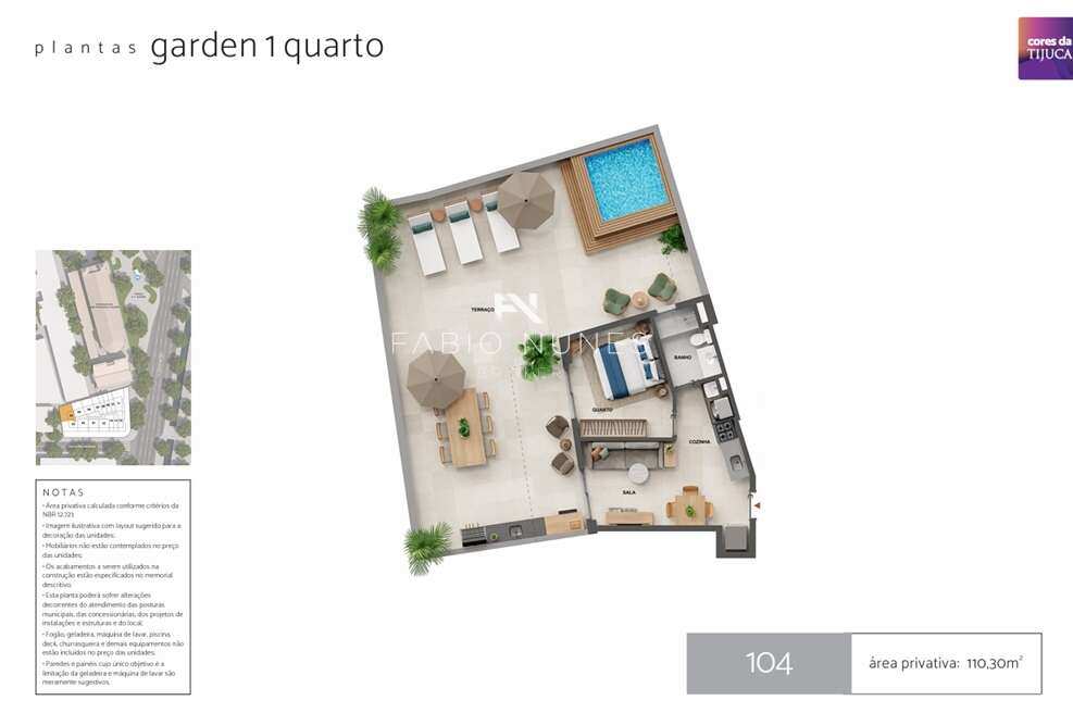  - Apartamento Garden à venda, no Cores da Tijuca em Rio de Janeiro, Tijuca, com 1 quarto, 110,30m²