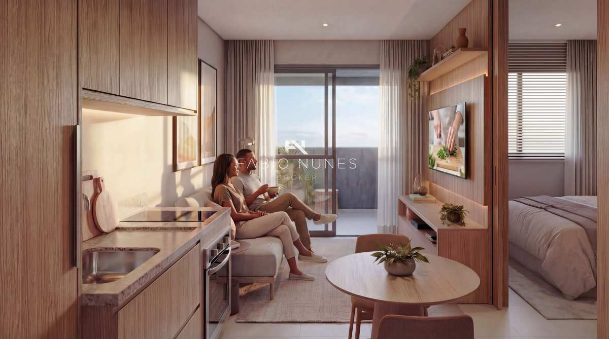 Perspectiva da Sala. - Cobertura à venda, no Feel Pontal Oceânico em Rio de Janeiro, Recreio dos Bandeirantes, com 1 quarto, 63,00m²