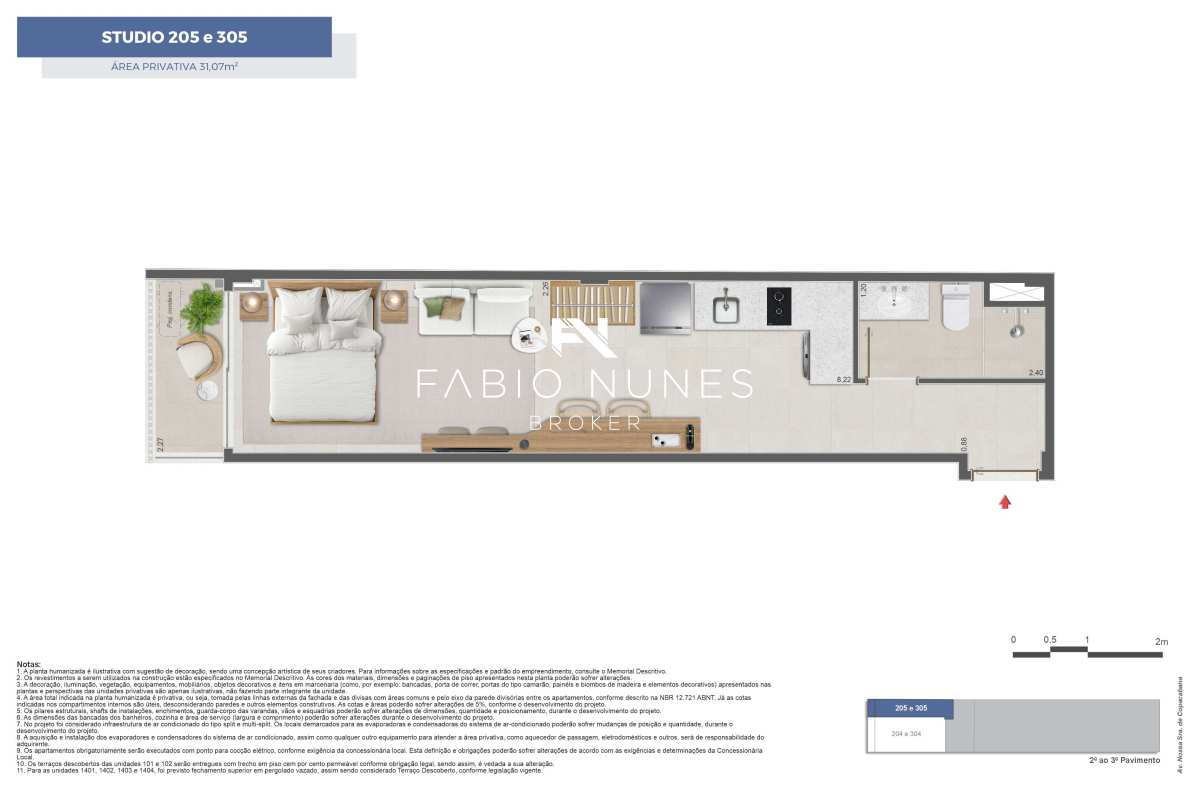 Planta do Studio - Studio à venda, no Copa Studios, , Copacabana, com 1 quarto, 35,00m²