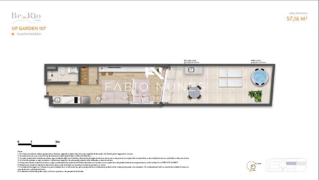 Planta do Studio. - Studio à venda, no Be in Rio Toneleiro, , Copacabana, com 1 quarto, 58,44m²