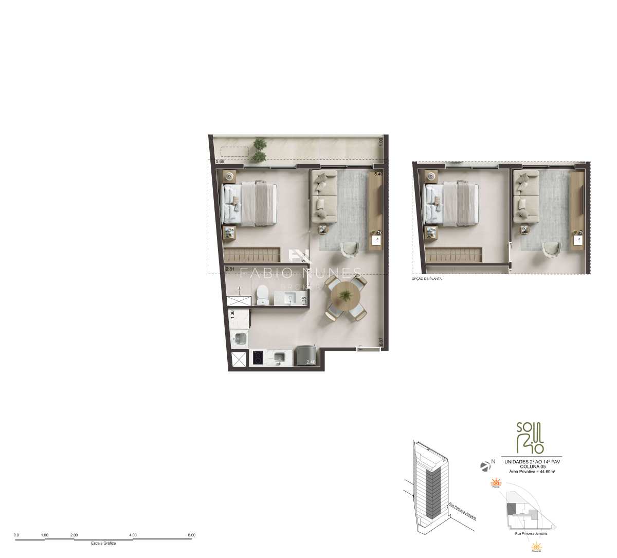  - Studio à venda, no Soul Rio Princesa Januária em Rio de Janeiro, Flamengo, com 1 quarto, 44,60m²