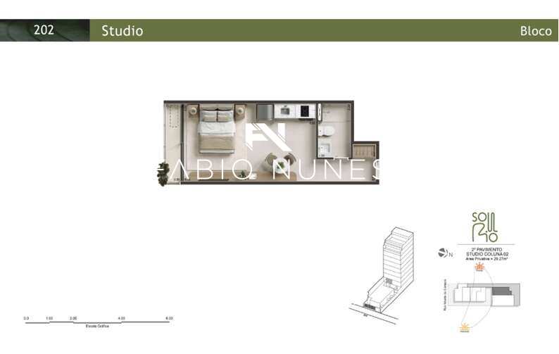 Planta do Studio - Studio à venda, no Soul Rio Alberto de Campos,  em Rio de Janeiro, Ipanema, com 1 quarto, 29,27m²