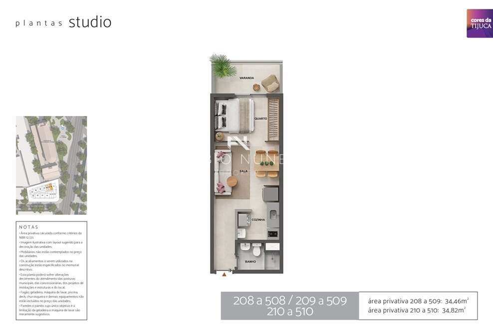  - Studio à venda, no Cores da Tijuca em Rio de Janeiro, Tijuca, com 1 quarto, 34,80m²